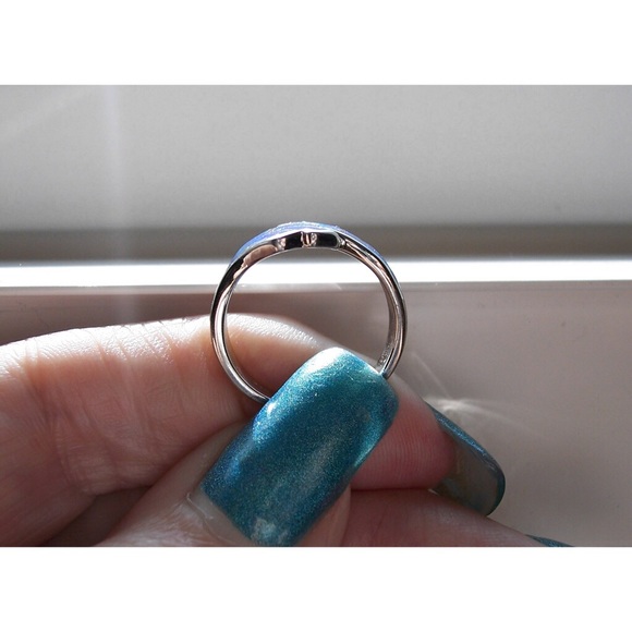 925 STERLING SILVER Lab Created Blue Fire Opal Wave Ring - Picture 6 of 16